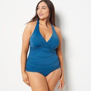 Jantzen Women's Bra Sz Reg 4 Adjustable Strap V-Neck Tankini Moroccan Blue